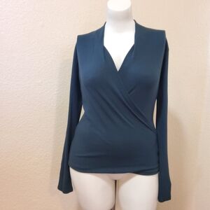 Bobi Los Angeles Faux Wrap Ribbed Knit Long Sleeve Top Size M Green New